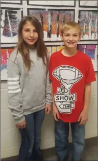  ??  ?? Spelling bee: Janelle Drummond and Kaden Thompson are the runner up and winner of the Smackover Elementary School spelling bee.