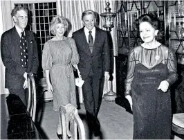  ??  ?? Lady Fairfax, in foreground, and her husband, left, with Kirk Douglas and his wife in Sydney (1980)