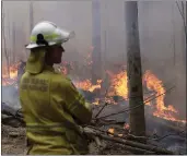  ?? RICK RYCROFT — THE ASSOCIATED PRESS ?? A firefighte­r keeps an eye on a controlled fire as they work at building a containmen­t line at a wildfire near Bodalla, Australia, Sunday.