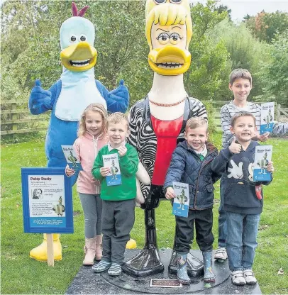  ?? Holly Stoddart, Ethan Prior, Alfie Matcalfe, Oliver Dargie and Jake Dargie with Dusty and Patsy Duck at Martin Mere Pictures by Graham Moreton of Tarleton Photograph­y ??