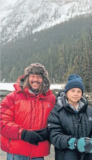  ??  ?? CHALLENGE: Greta Thunberg with her dad Svante in Canada, and below, next to Belc