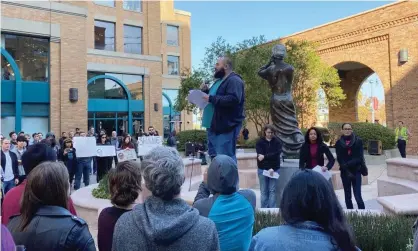  ??  ?? A rally near the Google office in San Francisco, California, on 22 November 2019. Photograph: Paresh Dave/Reuters