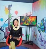  ??  ?? Krishma Naz, 22, presenter of a music show, takes part in a recording at the Zan TV (Women’s TV) station in Kabul.