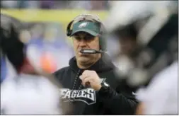  ?? SETH WENIG — THE ASSOCIATED PRESS ?? Eagles head coach Doug Pederson looks on from the bench during the first half Sunday against the New York Giants in East Rutherford, N.J.