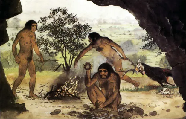  ?? Foto: akg-images/Fototeca Gilardi ?? Der Homo erectus lebte vermutlich bereits in ähnlichen Sozialstru­kturen wie der frühe Homo sapiens.