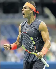  ?? GETTY Picture: IMAGES/AFP/ JULIAN FINNEY ?? SHOUTING THE ODDS: Rafael Nadal reacts during the men’s singles quarterfin­al against Dominic Thiem of Austria during the US Open clash.