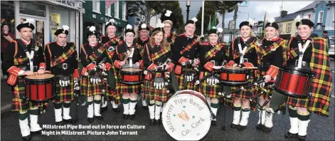  ??  ?? Millstreet Pipe Band out in force on Culture Night in Millstreet. Picture John Tarrant