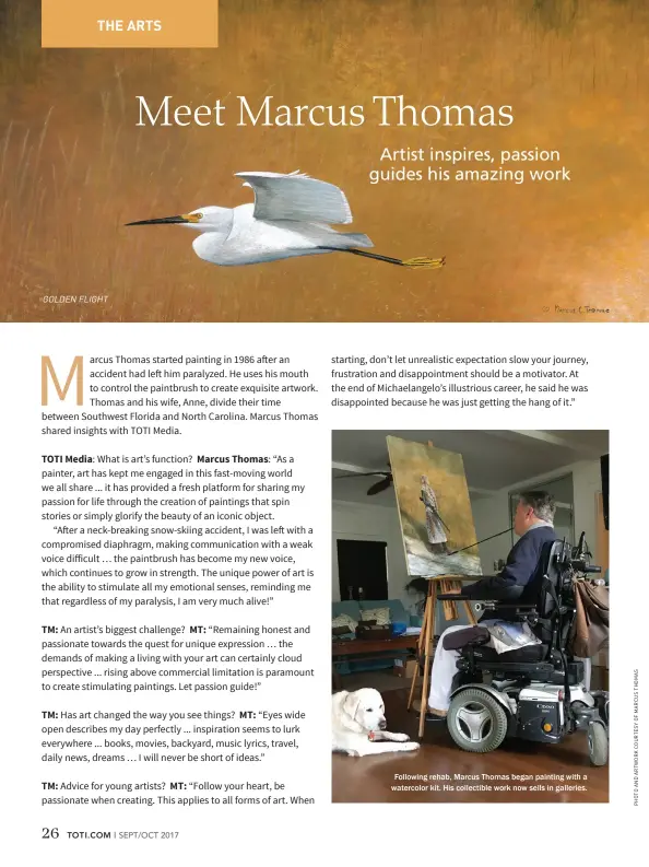  ??  ?? Following rehab, Marcus Thomas began painting with a watercolor kit. His collectibl­e work now sells in galleries.