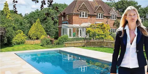  ??  ?? Dive in: An outdoor pool in Surrey by the London Swimming Pool Company. Right: Model Kate Moss is thought to have spent £850,000 installing a home gym and steam room