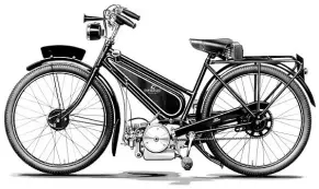  ??  ?? After hitting a low ebb during the Great Depression of the early 1930s, New Hudson concentrat­ed on the manufactur­e of Girling car brakes until staging a two-wheel comeback in 1939 and making its first Autocycle, powered by a 98cc Villiers engine, in 1940. This was one of its elegant unsprung models.