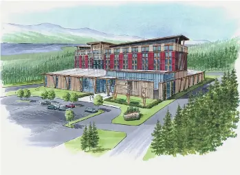  ??  ?? Rendering of the Pine Ridge Recreation Centre, which would feature an ice rink, swimming pool and a gym.