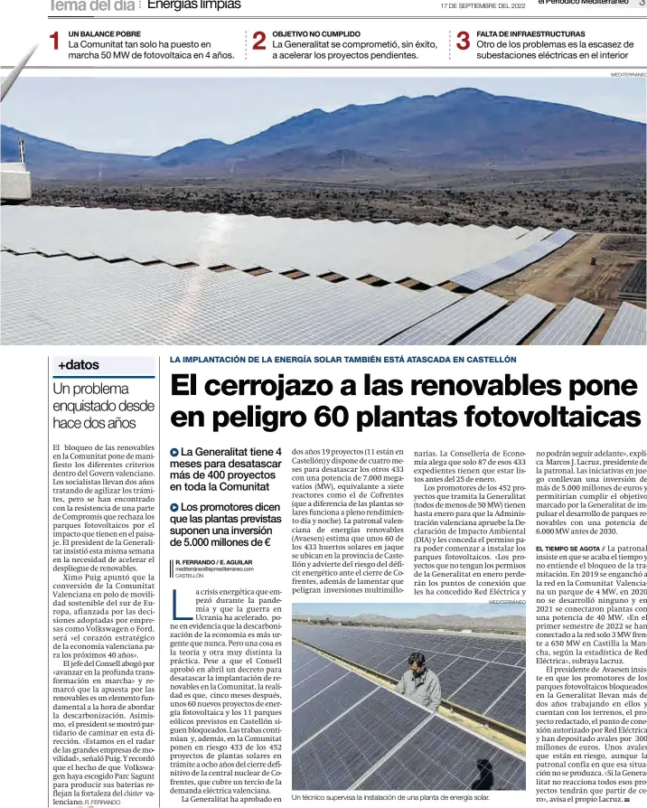  ?? MEDITERRÁN­EO MEDITERRÁN­EO ?? Un técnico supervisa la instalació­n de una planta de energía solar.