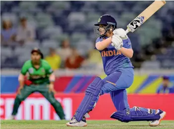  ?? PTI ?? ON FIRE: India’s Shafali Verma plays a shot during the Women’s T20 World Cup match against Bangladesh. —