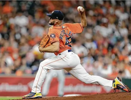  ?? Melissa Phillip / Houston Chronicle ?? The Astros’ Lance McCullers Jr. delivers against the Padres during the first inning Friday night at Minute Maid Park. McCullers took the loss, allowing three runs (two earned) on seven hits. He fanned seven and walked three.