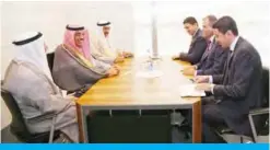  ??  ?? Kuwait’s Foreign Minister Sheikh Sabah Al-Khaled Al-Sabah meets with Yemen’s Foreign Minister Mohammad Al-Hadhrami.