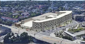  ?? Rendering by Strada ?? Echo Realty won city Planning Commission approval Tuesday on its proposal for a new Giant Eagle, a 231-unit apartment complex and a parking garage with 423 spaces at the former Shady Hill Center in Shadyside.