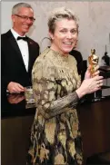  ?? Associated Press photo ?? Frances McDormand, winner of the Best Actress Academy Award, attends the Governors Ball after the Oscars Sunday.