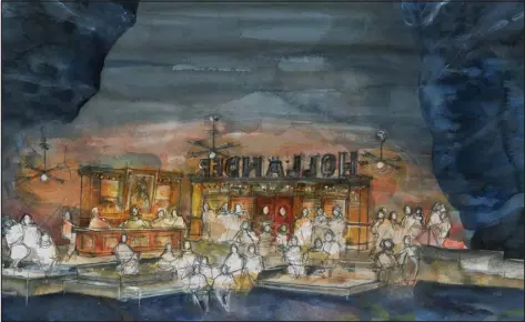  ?? PROVIDED BY OPERA COLORADO ?? An artist’s concept for the bar at the center of the action in “The Flying Dutchman.” The production is set in the present, in a contempora­ry Eastern seaport town. In Act 2, it is a peaceful place.