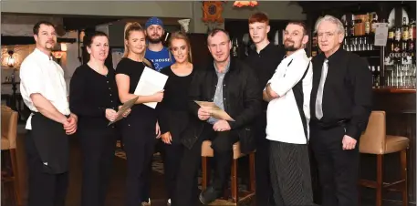  ?? Photo by Michelle Cooper Galvin ?? Don O’Leary with staff members (from left) Chef Tyrone Thomas, Yvonne O’Brien, Grainne Coleman, Bobby Wolfe, Sinead Roche, Jack O’Donoghue, Chef Craig Muireasa and Manager Paddy Carroll of The Kerry Way, Glenflesk.