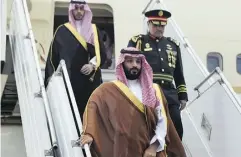  ?? G20 ARGENTINA VIA AP ?? Saudi Arabia’s Crown Prince Mohammed bin Salman deplanes at the airport in Buenos Aires on Wednesday. The prince will attend the G20 Summit on Friday and Saturday.