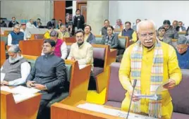  ?? KESHAV SINGH/HT ?? ■
Haryana chief minister Manohar Lal speaking at the assembly.