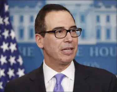  ?? PABLO MARTINEZ MONSIVAIS — THE ASSOCIATED PRESS ?? Treasury Secretary Steven Mnuchin speaks to the media during the daily briefing in the Brady Press Briefing Room of the White House in Washington in this undated photo. Mnuchin says after the battle over health care, the administra­tion will turn...