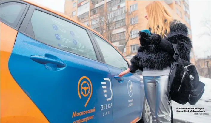  ?? Photo / Bloomberg ?? Moscow now has Europe’s biggest fleet of shared cars.