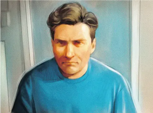  ?? GREG BANNING / THE CANADIAN PRESS ?? Paul Bernardo is shown in a courtroom sketch on Friday during court proceeding­s via video link in Napanee, Ont.