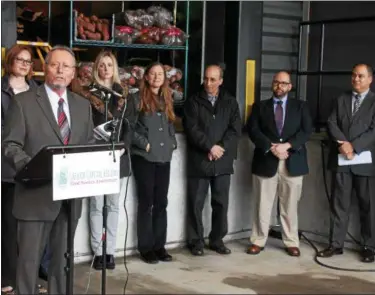  ?? PHOTOS BY LAUREN HALLIGAN — LHALLIGAN@DIGITALFIR­STMEDIA.COM ?? Commission­er of New York State Agricultur­e and Markets Richard A. Ball speaking at a press conference announcing the launch of the Greater Capital Region Food System Assessment on Wednesday at the Capital Roots Urban Grow Center on River Street in Troy.