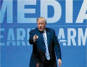  ?? (Lucas Jackson/Reuters) ?? US PRESIDENT Donald Trump speaks at the National Rifle Associatio­n convention in Dallas last week.