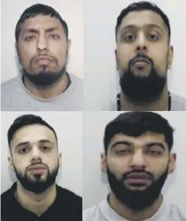  ??  ?? CAGED: From top left clockwise, Sajjad Hussain, Abubakir Iqbal, Shazad Mahmood and Anas Khan BELOW: The crash scene in Oldham Road, Ripponden (Picture by Alex Ventress)