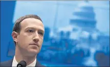  ?? AFP/GETTY IMAGES ?? Facebook CEO Mark Zuckerberg testifies before the U.S. House Energy and Commerce Committee in April. California lawmakers introduced legislatio­n Friday to strengthen online privacy protection­s.