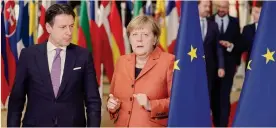  ??  ?? Via al semestre a guida tedesca. Giuseppe Conte e Angela Merkel a Bruxelles per il vertice Ue del 12 dicembre scorso
AFP