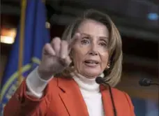  ?? J. Scott Applewhite/Associated Press ?? House Minority Leader Nancy Pelosi, D-Calif., talks to reporters during a news conference Nov. 15 at the Capitol.