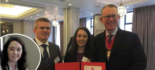  ??  ?? Stefan Asple, Asples & Co, Global Award Winner Lisa Cosgrave and Global Presidento­f ACCA Brian McEnery.