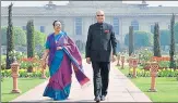  ?? PIB FILE ?? ▪ President Ram Nath Kovind and First Lady Savita Kovind at the Mughal Gardens of Rashtrapat­i Bhavan.