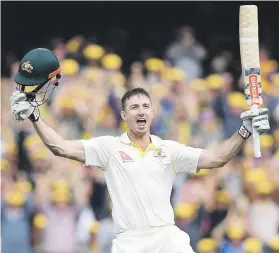  ?? Picture: EPA-EFE ?? TAKE THAT! Australia’s Shaun Marsh celebrates after scoring a century on the second day of the second Ashes Test against England at the Adelaide Oval yesterday.