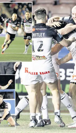  ??  ?? Widnes players celebrate with Patrick Ah Van after his four-pointer