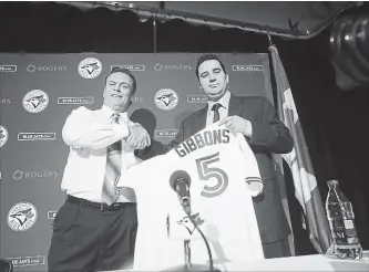  ??  ?? John Gibbons is introduced as the new manager of the Toronto Blue Jays back in November 2012. Minutes later on the same stage, McMaster’s Stef Ptaszek and Kyle Quinlan participat­ed in the Vanier Cup press conference.