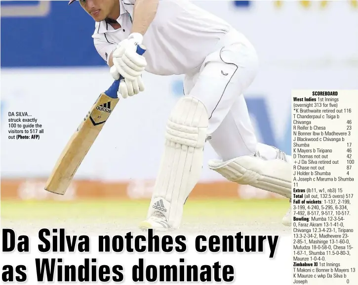  ?? (Photo: AFP) ?? DA SILVA... struck exactly 100 to guide the visitors to 517 all out