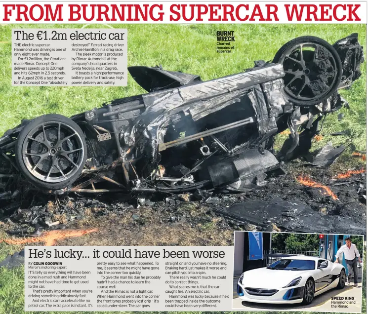  ??  ?? BURNT WRECK Charred remains of supercar