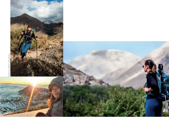  ??  ?? Clockwise from top: two shots of Jenny Tough in the Atlas Mountains of Morocco; Kelly Lander and another sunrise, this time in the Mamores