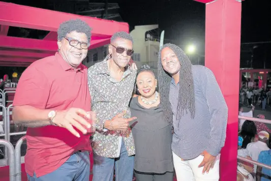  ?? CONTRIBUTE­D ?? From left: Uptown Mondays founder, Whitfield ‘Witty’ Henry; Stone Love founder, Winston ‘Wee Pow’ Powell; Minister of Culture Olivia Grange and Damian Crawford.