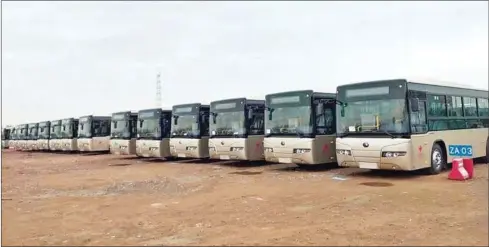  ?? SUPPLIED ?? Buses donated from China sit in a row before beginning their service as municipal transport last year. Phnom Penh City Hall has released a schedule for 60 buses to ferry people to the provinces over Khmer New Year, free of charge.