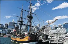  ?? SAEED KHAN/AFP/GETTY IMAGES ?? A replica of the Endeavour is seen at the Australian National Maritime Museum in Sydney on Wednesday. The hunt for the real thing could be nearing an end.
