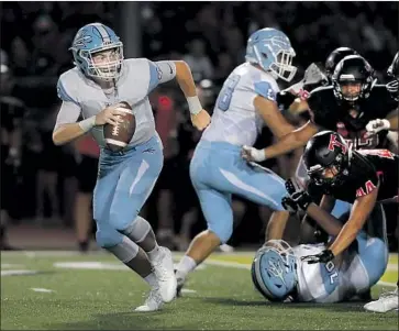  ?? Kevin Chang Daily Pilot ?? CORONA DEL MAR’S Ethan Garbers has developed into an elite quarterbac­k. “His maturation as a quarterbac­k and his leadership and physical ability have far exceeded our expectatio­ns,” coach Dan O’Shea says.