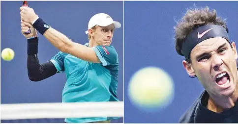  ??  ?? This combinatio­n of photos taken on September 8, 2017 shows South Africa’s Kevin Anderson (L) and Spain’s Rafael Nadal (R) playing during their 2017 US Open Men’s Singles Semifinals matches at the USTA Billie Jean King National Tennis Center in New...