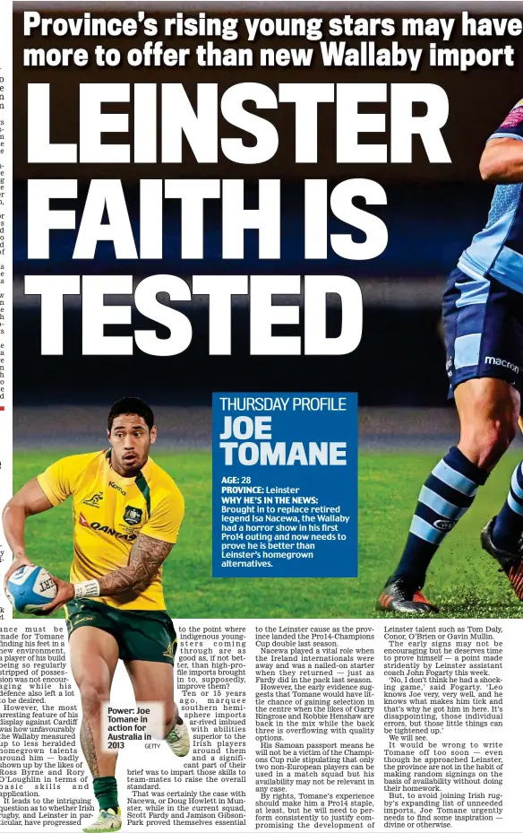  ??  ?? Power: Joe Tomane in action for Austrfalri­a in 2013 GETTY