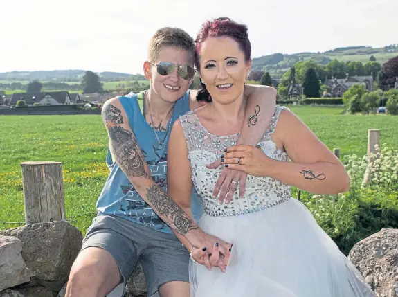  ??  ?? Kirsty and Nadia were married at a moving ceremony in Alyth, with the sun shining for an “amazing” day.