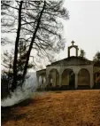  ?? Foto: Karadjias/AP, dpa ?? Ein abgebrannt­es Waldstück mit einer Kapelle auf Euböa.